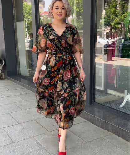 👗【S-3XL】2024 Νέα τυπωμένα φορέματα από σιφόν