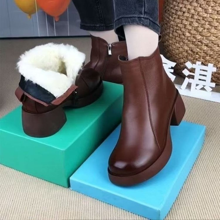 【35-40】Χειμερινές νέες γυναικείες μπότες Plus σε ρετρό στυλ 2025, μπότες από γνήσιο δέρμα, ζεστές βελούδινες μπότες