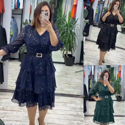 🔥【S-5XL】Φόρεμα από σιφόν σε φαρδιά γραμμή για μεγάλα μεγέθη | Άνετο και αναπνεύσιμο, πολύ κατάλληλο για το καλοκαίρι