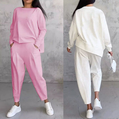 💖【S-5XL】 Σετ μακρυμάνικο παντελόνι στρογγυλό λαιμό σετ δύο τεμαχίων