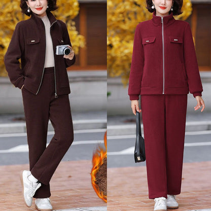 💥【M-4XL】Γυναικείο κοστούμι casual βελούδινο παχύ (τζακάκι + παντελόνι)