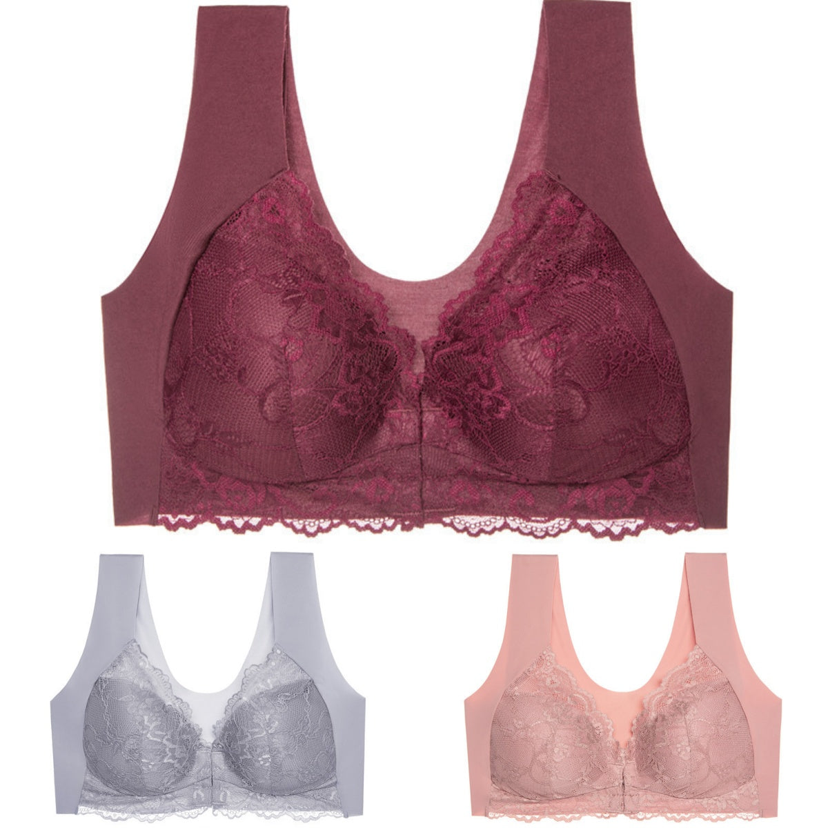 ✨【Αγοράστε 3 και πάρτε 3 δωρεάν】【3/6 τεμάχια】 Μεγάλο μέγεθος με μπροστινό κούμπωμα, σέξι, χωρίς μπανέλα, σουτιέν με όμορφη πλάτη