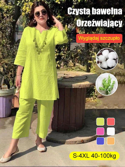 【40-100kg】Καλοκαιρινή νέα μόδα μονόχρωμη ιδιοσυγκρασία μετακίνησης σε έθνικ στυλ μακρυμάνικα ρούχα δύο κομμάτια