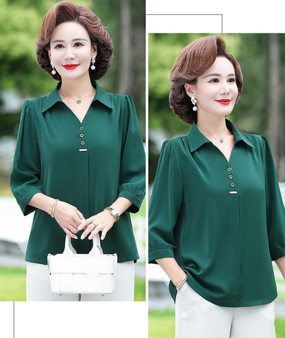 💓💓【50-90kg】2025 Νέο φθινοπωρινό μακρυμάνικο πουκάμισο σιφόν