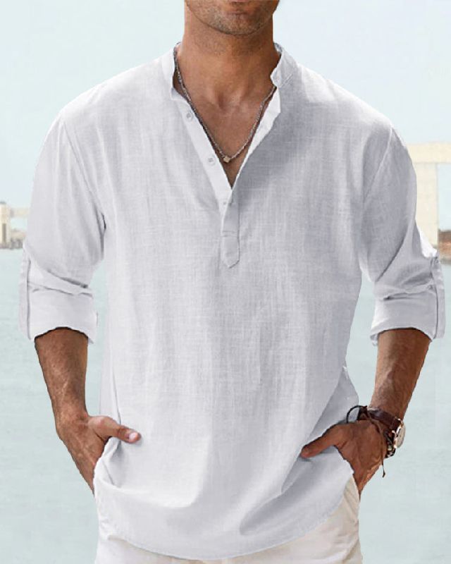 🤩【Αγοράστε 1 πάρτε 1 δωρεάν】【S-5XL】Ανδρικό μακρυμάνικο πουκάμισο από βαμβάκι και λινό ύφασμα.