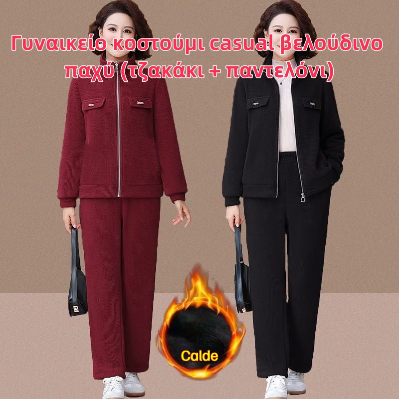 💥【M-4XL】Γυναικείο κοστούμι casual βελούδινο παχύ (τζακάκι + παντελόνι)