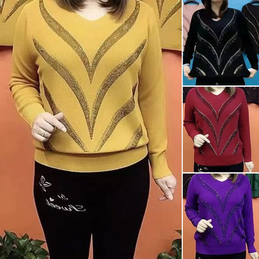 🔥【XL-6XL】Πλεκτό Πουλόβερ Αδυνατίσματος με Ελαστικό Ριχτό Ρίγες 2025