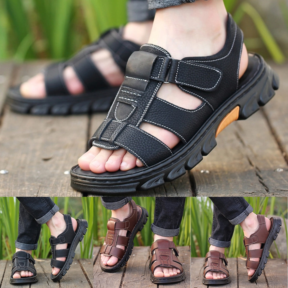 🔥【38~44】Ανδρικά χειροποίητα πέδιλα παραλίας από μαλακό δέρμα, αντιολισθητικά