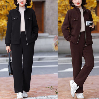 💥【M-4XL】Γυναικείο κοστούμι casual βελούδινο παχύ (τζακάκι + παντελόνι)