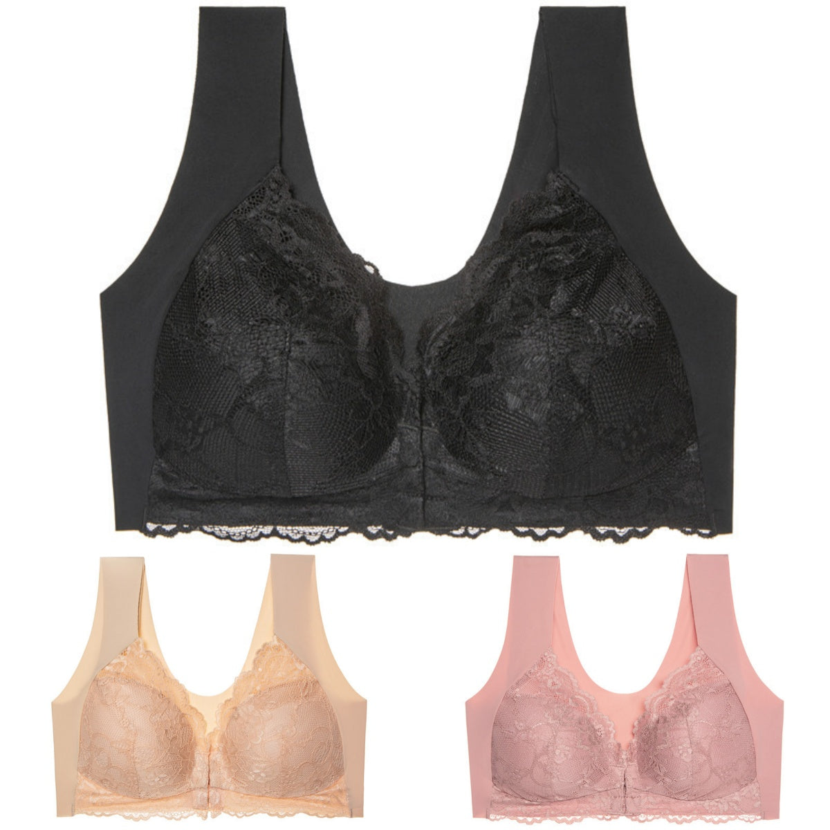 ✨Ειδική προσφορά περιορισμένης διάρκειας🔥【3 τεμάχια】 Μεγάλο μέγεθος με μπροστινό κούμπωμα, σέξι, χωρίς μπανέλα, σουτιέν με όμορφη πλάτη