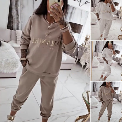 🍁🍂【40-120KG】Γυναικείο casual κοστούμι 2025, τυπωμένο τοπ και φαρδύ παντελόνι