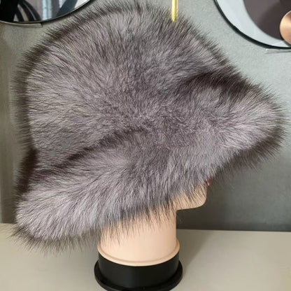 Ζεστό φθινοπωρινό και χειμωνιάτικο καπέλο για γυναίκες με μεγάλο γείσο από γούνα αλεπούς