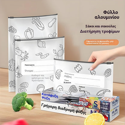 🥩【30/60/90 τεμάχια】Σφραγισμένη σακούλα διατήρησης της φρεσκάδας από αλουμινόχαρτο με φερμουάρ για οικιακή χρήση σε ψυγεία τροφίμων