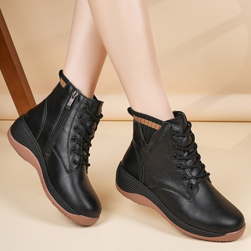 🎁👢【35-40】Νέα φθινοπωρινά και χειμερινά στυλ, απλές και μοντέρνες κοντές μπότες με χοντρή σόλα που αυξάνουν το ύψος για γυναίκες❄🍂