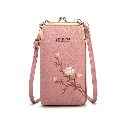 👜 Γυναικείο Πορτοφόλι Crossbody από Δέρμα Βοδινό με Κέντημα και Λουράκι Ώμου του 2025🎁
