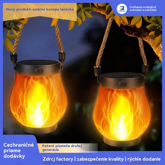 🔥【Ζεστή πώληση σε χαμηλή τιμή】🔥Ηλιακή λάμπα φλόγας, φανάρι από σχοινί κάνναβης, διακόσμηση κήπου