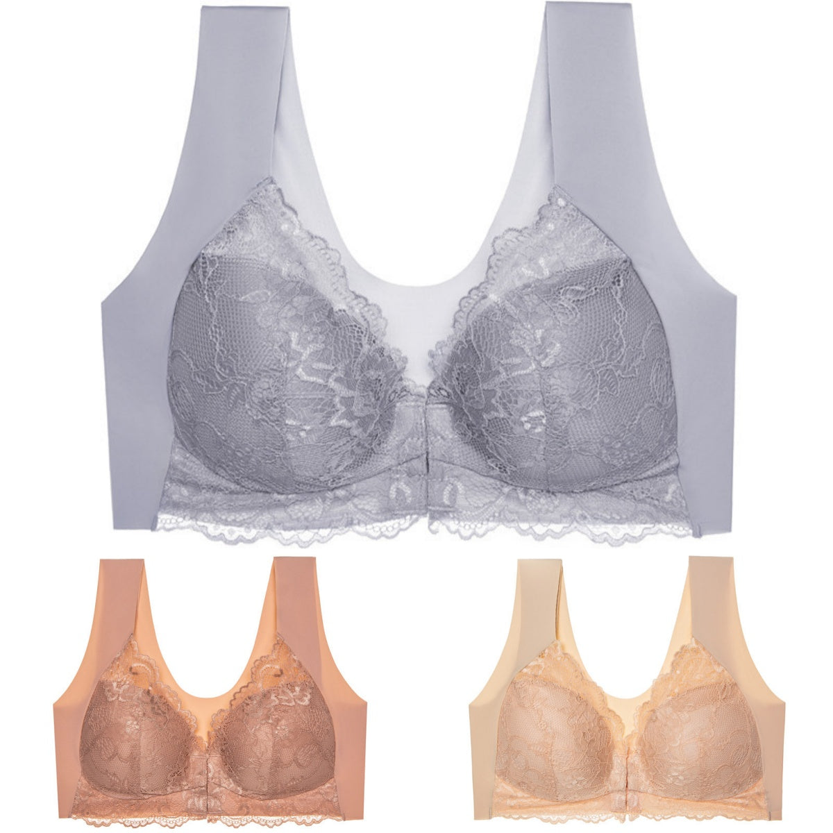 ✨Ειδική προσφορά περιορισμένης διάρκειας🔥【3 τεμάχια】 Μεγάλο μέγεθος με μπροστινό κούμπωμα, σέξι, χωρίς μπανέλα, σουτιέν με όμορφη πλάτη