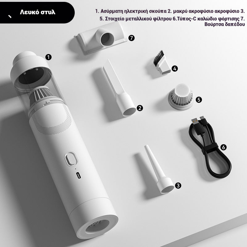 🔥【Σετ 7 τεμαχίων】👍Υπερ-ισχυρή φορητή ηλεκτρική σκούπα αναρρόφησης, φορητός φυσητήρας σκόνης✅