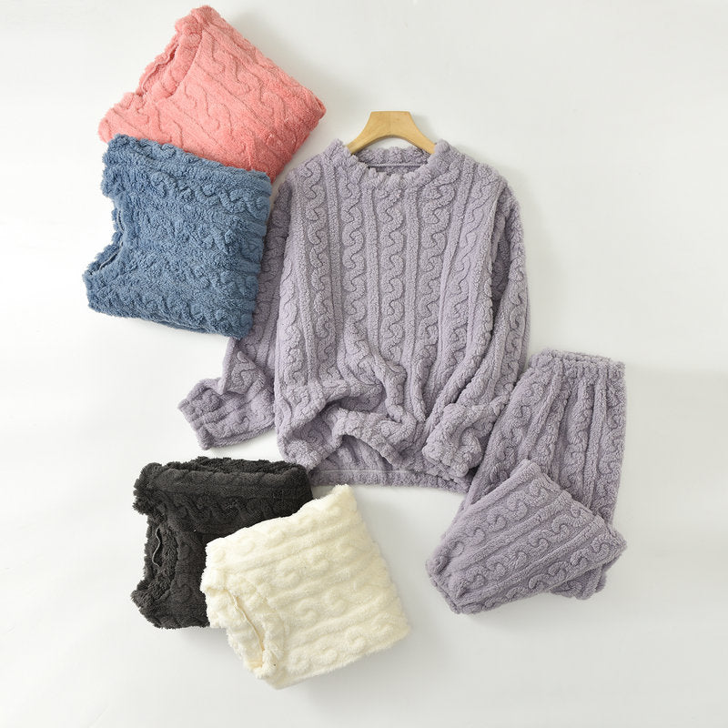 🌺【45-90kg】【Μπλούζα + Παντελόνι】💥💫Γυναικείο απαλό και άνετο ζεστό χειμωνιάτικο σετ πιτζάμας