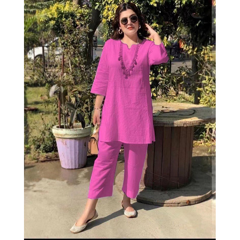 【40-100kg】Καλοκαιρινή νέα μόδα μονόχρωμη ιδιοσυγκρασία μετακίνησης σε έθνικ στυλ μακρυμάνικα ρούχα δύο κομμάτια