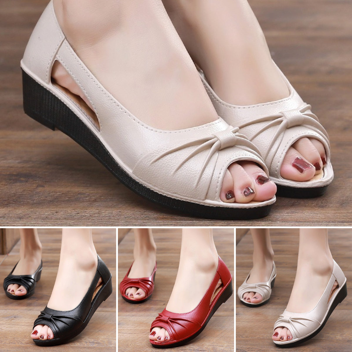 🌼Γυναικεία μονόχρωμα κομψά σανδάλια, μαλακή σόλα πλατφόρμας, casual παπούτσια με άνοιγμα, ανοιχτά δάχτυλα και τακούνι για το καλοκαίρι