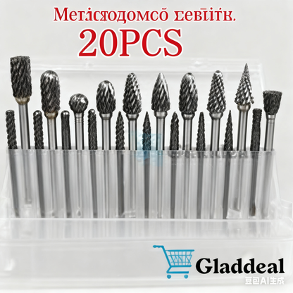 Σετ φρεζαρίσματος καρβιδίου βολφραμίου 1/4" με στέλεχος, σετ 10 τεμαχίων για περιστροφικό λιμάρισμα, αφαίρεση γρεζιών, στίλβωση και κοπή διπλής ακμής