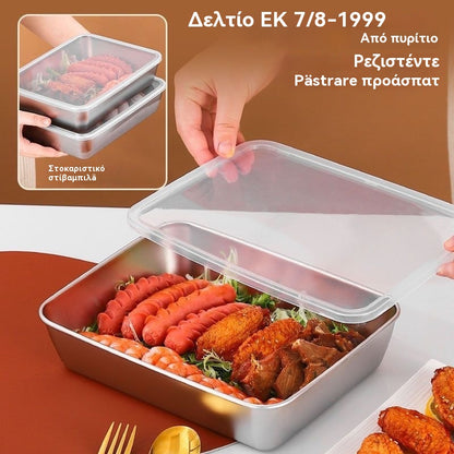 (8 τεμάχια)🥩🥙Ανεξίτηλο τετράγωνο τηγάνι από ανοξείδωτο χάλυβα + καπάκι（Υλικό από ανοξείδωτο χάλυβα 304）