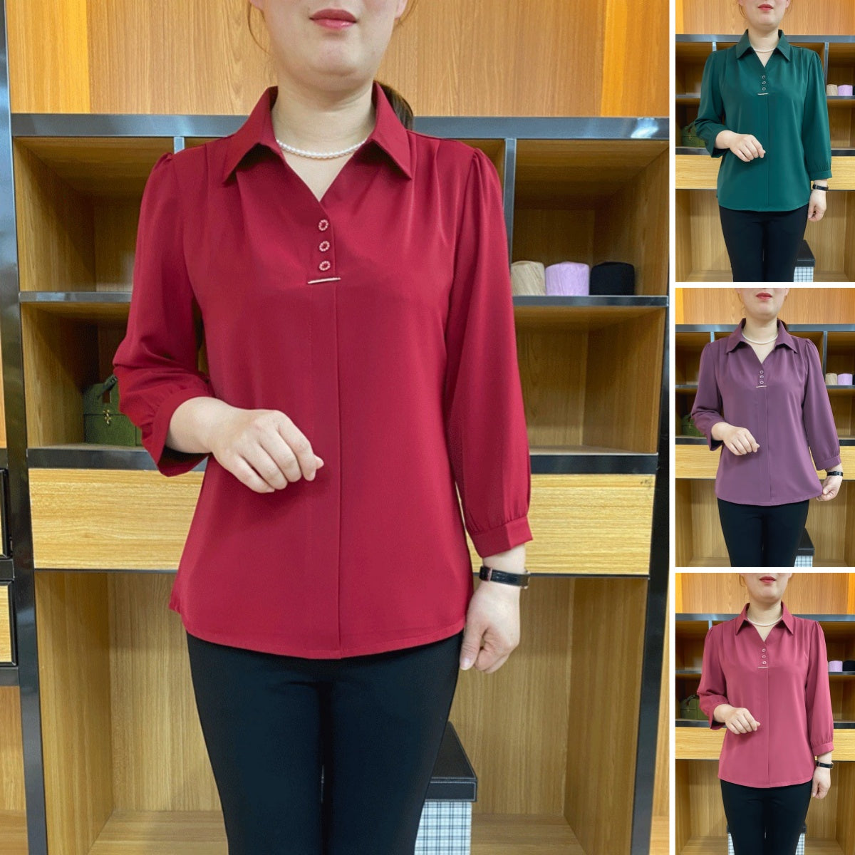 💓💓【50-90kg】2025 Νέο φθινοπωρινό μακρυμάνικο πουκάμισο σιφόν