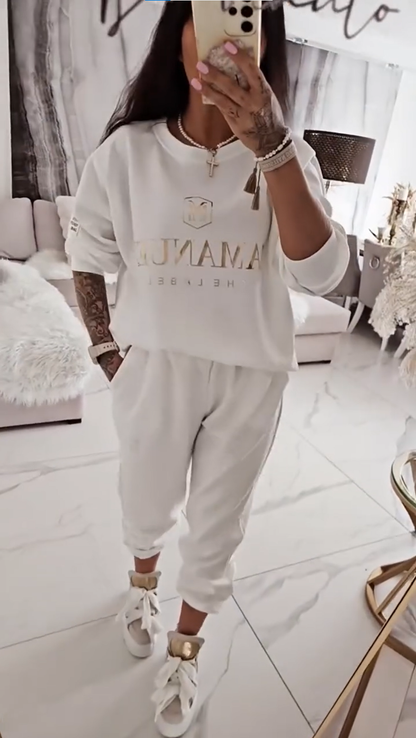 🍁🍂【40-120KG】Γυναικείο casual κοστούμι 2025, τυπωμένο τοπ και φαρδύ παντελόνι