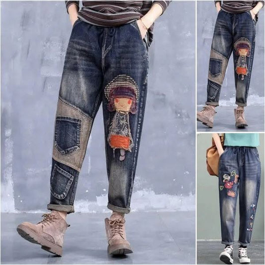 🔥【30% ΕΚΠΤΩΣΗ】【S-5XL】Μοδάτα γυναικεία τζιν με ελαστική μέση, μοντέρνα και άνετα, πολλά μεγέθη διαθέσιμα