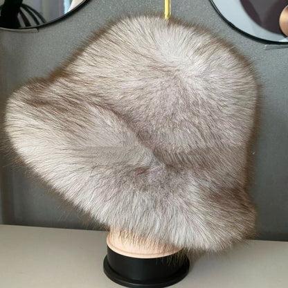 Ζεστό φθινοπωρινό και χειμωνιάτικο καπέλο για γυναίκες με μεγάλο γείσο από γούνα αλεπούς