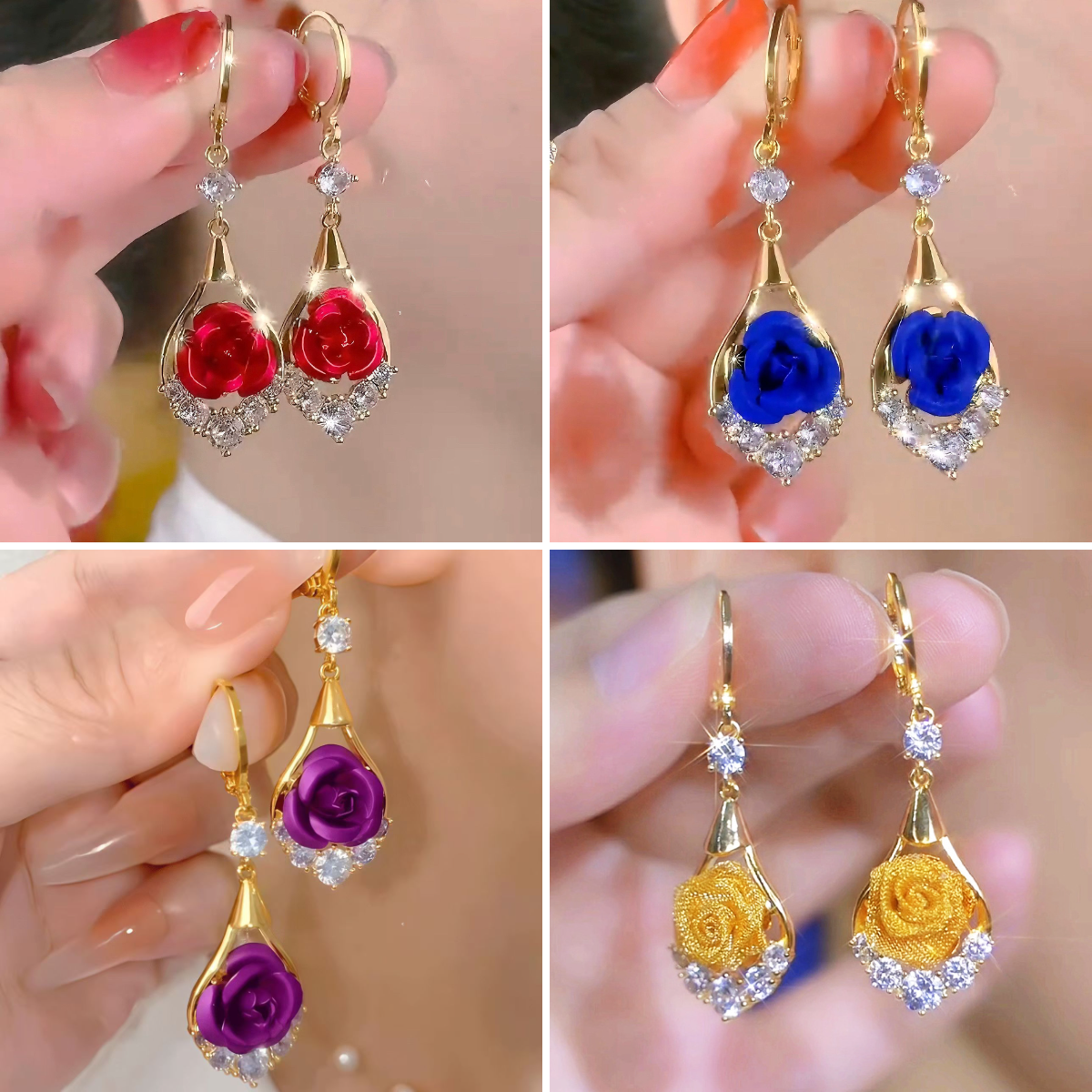 ✨Ειδική προσφορά【Αγοράστε 1 και πάρτε 1 δωρεάν!】🌹Πολυτελή και κομψά σκουλαρίκια με τριαντάφυλλα διακοσμημένα με διαμάντια