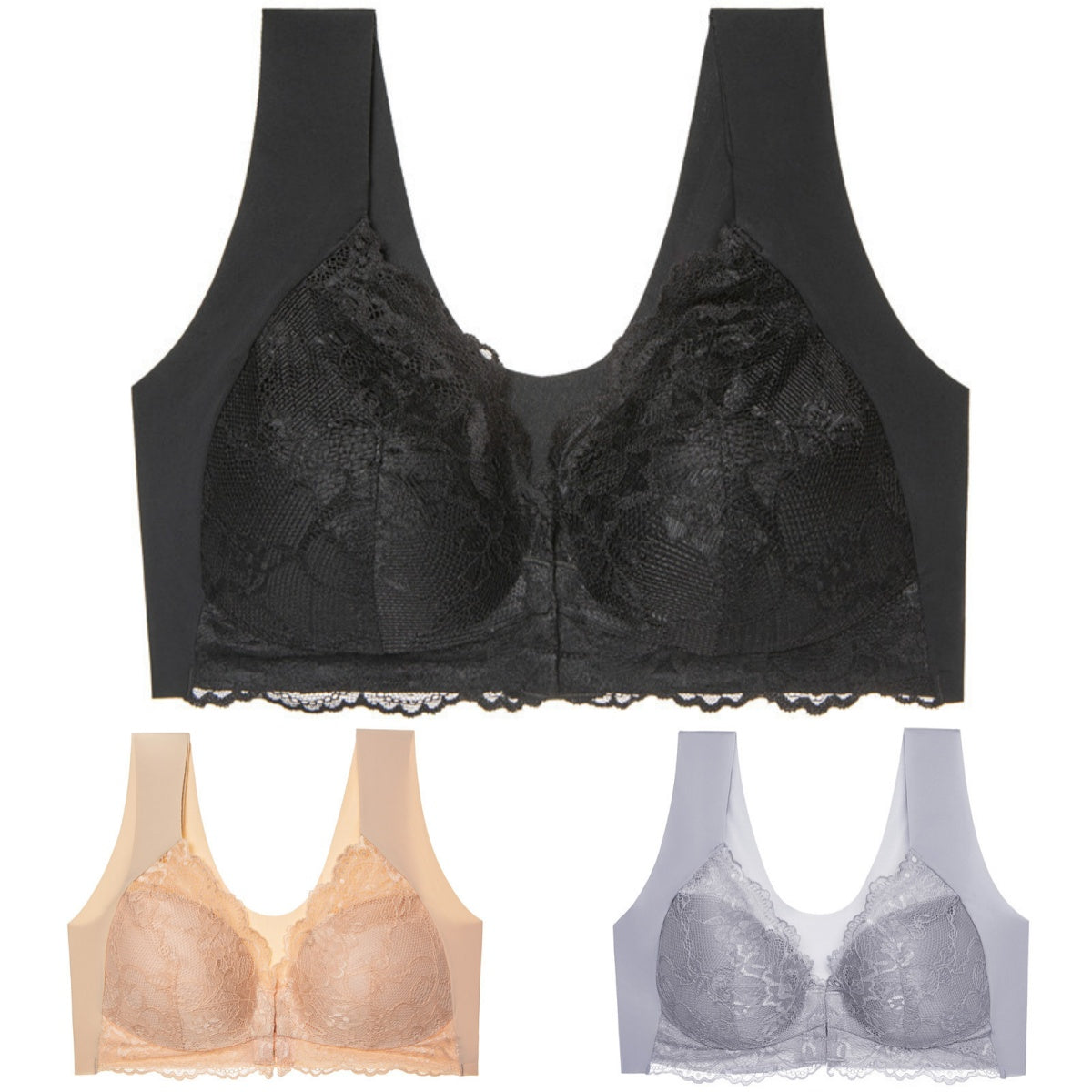 ✨【Αγοράστε 3 και πάρτε 3 δωρεάν】【3/6 τεμάχια】 Μεγάλο μέγεθος με μπροστινό κούμπωμα, σέξι, χωρίς μπανέλα, σουτιέν με όμορφη πλάτη