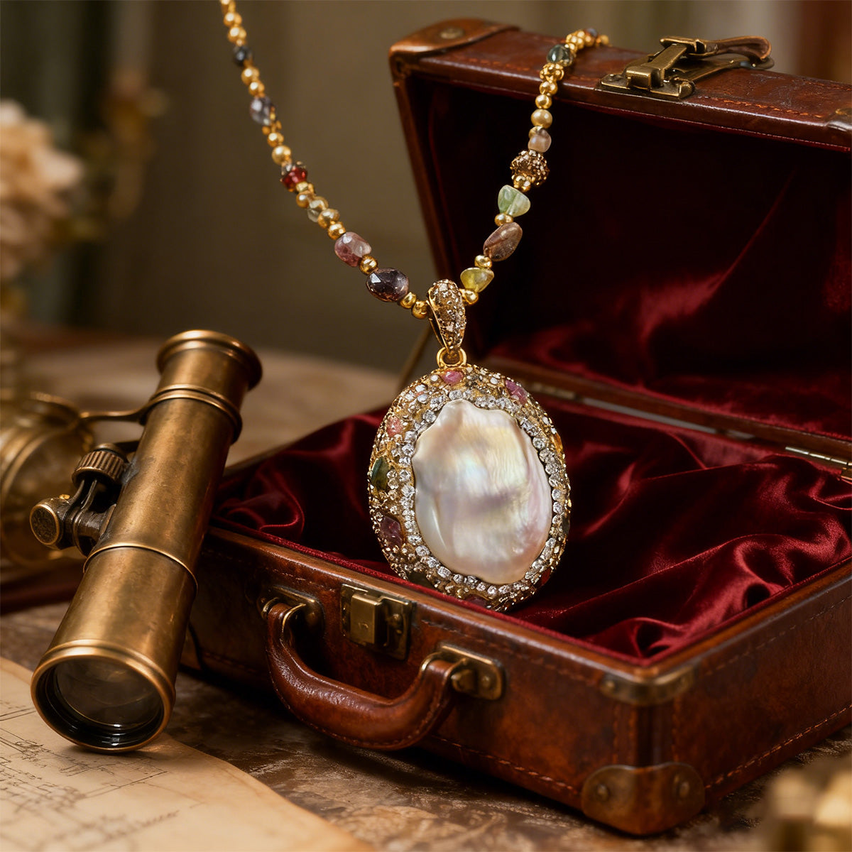 🔥Προσφορά περιορισμένης διάρκειας🔥Φυσικό μπαρόκ κολιέ από μαργαριτάρια και τουρμαλίνη