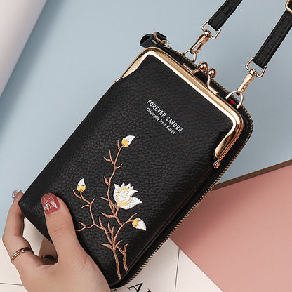 👜 Γυναικείο Πορτοφόλι Crossbody από Δέρμα Βοδινό με Κέντημα και Λουράκι Ώμου του 2025🎁