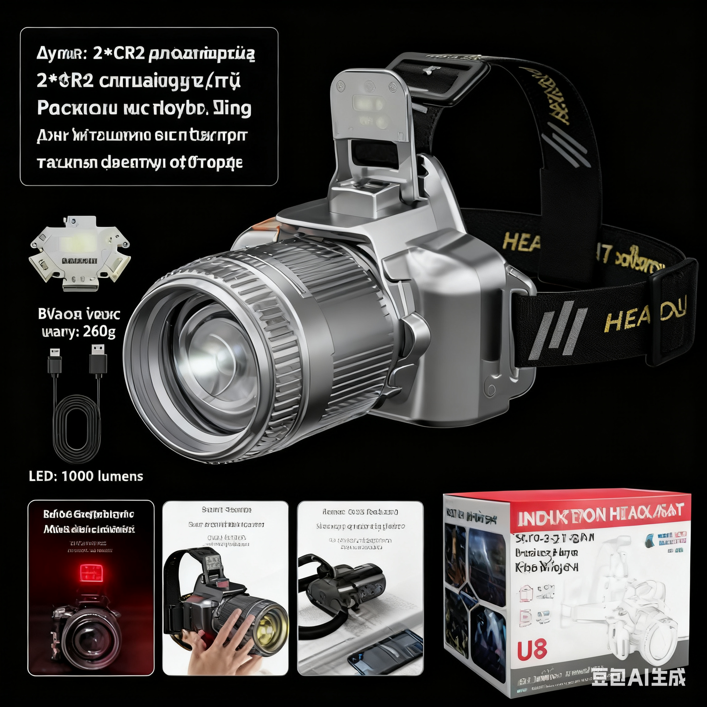 💡【Χαμηλή τιμή για περιορισμένο χρονικό διάστημα】Ισχυρός φακός κεφαλής με αισθητήρα κίνησης και ζουμ, επαναφορτιζόμενη μπαταρία και μεγάλη διάρκεια ζωής