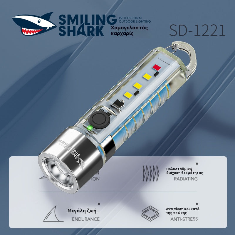 🔥【Χαμηλή τιμή για περιορισμένο χρονικό διάστημα】💡Smiling Shark Νέος μίνι επαναφορτιζόμενος φακός LED με ισχυρό φως, εξαιρετικά φωτεινό πολυλειτουργικό μπρελόκ